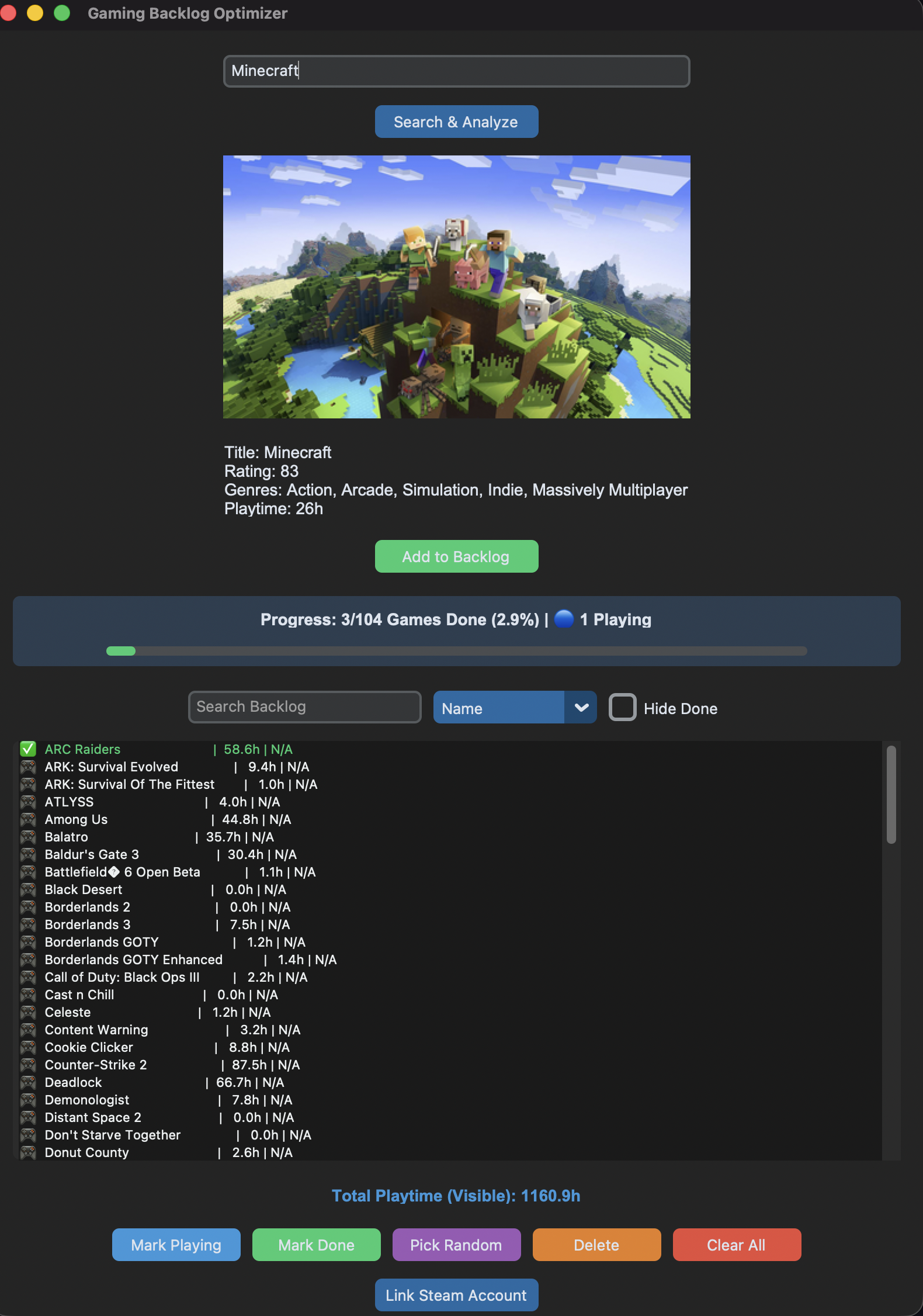 Gaming Backlogger Project